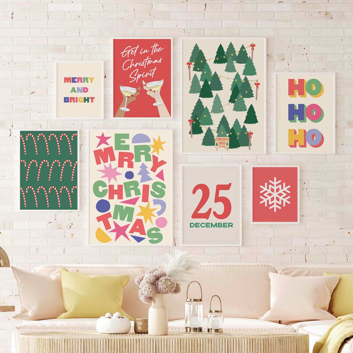 Christmas Gallery Wall Art 10 Printables Trendy Boho Christmas Prints Cute Colorful Holiday Wall Decorations - Image 4