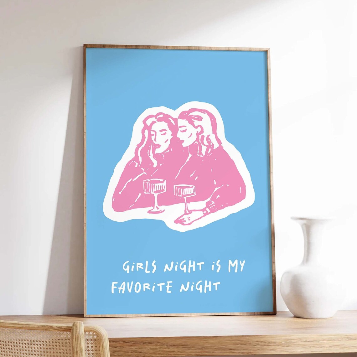 Girls Night Is My Favorite Night Quote Pink Blue Bar Cart Decor Poster - Image 3