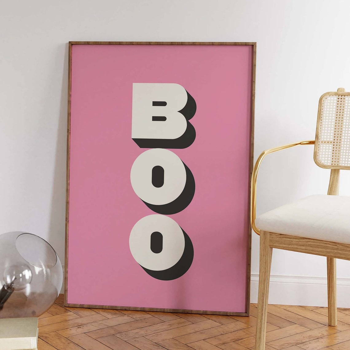 Vertical Retro Boo Lettering Shadowed Pink Halloween Wall Art - Image 6