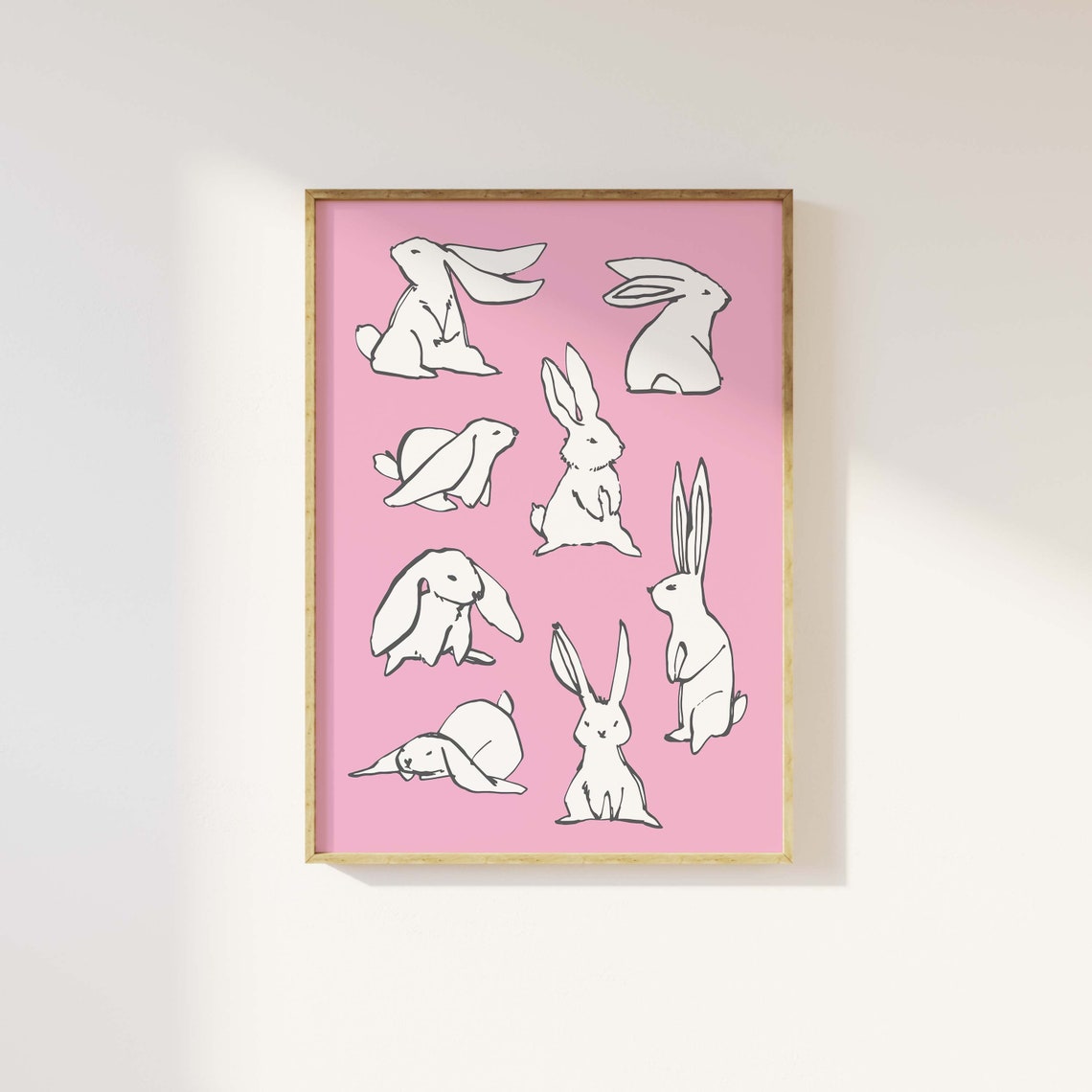 Bunnies Sketch Print Art Cute Rabbit Art Print Pink Wall Art Trendy Easter Decor Nursery Decor - Image 3