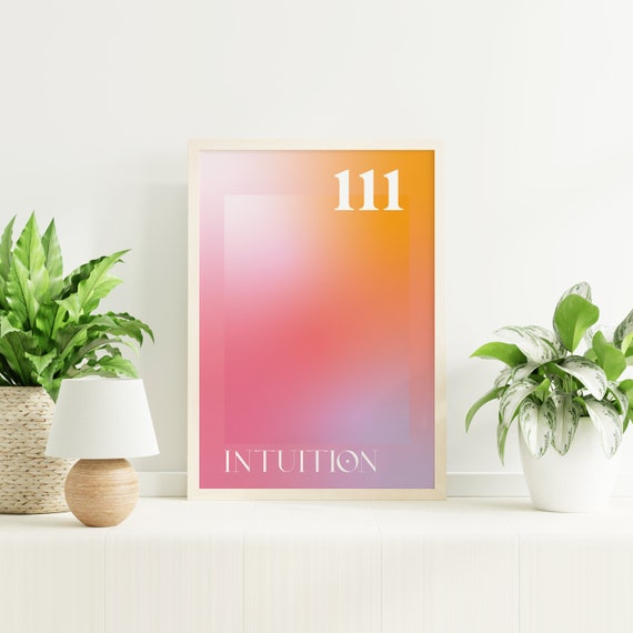 Angel Number 111 Intuition Print Art Spiritual Manifestation Gradient Aura Wall Art Cute Trendy Wall Art