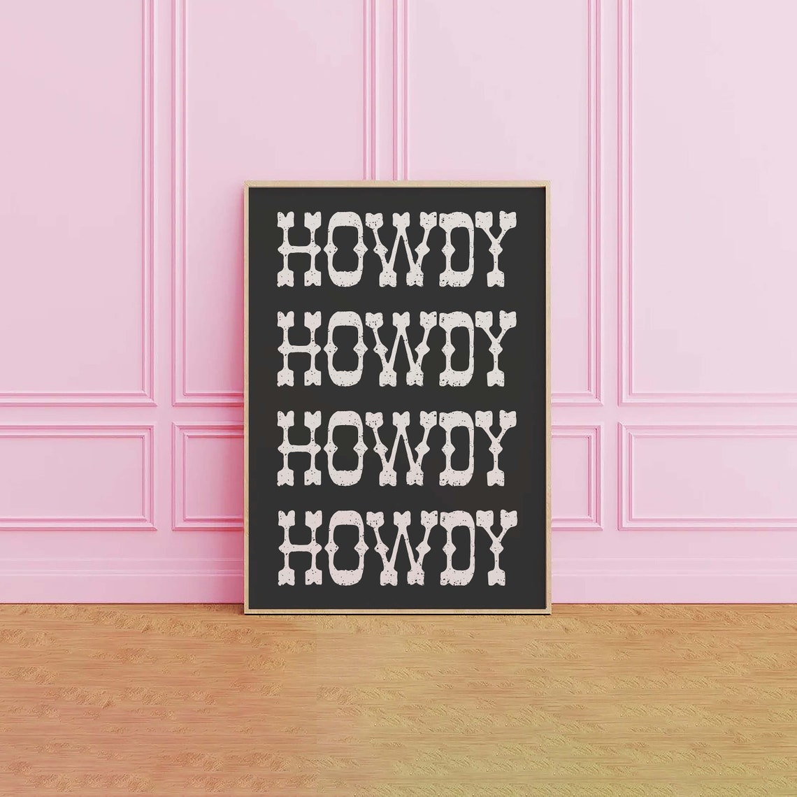 Howdy Western Lettering Black Repeat Typography Retro Art Poster - Image 4