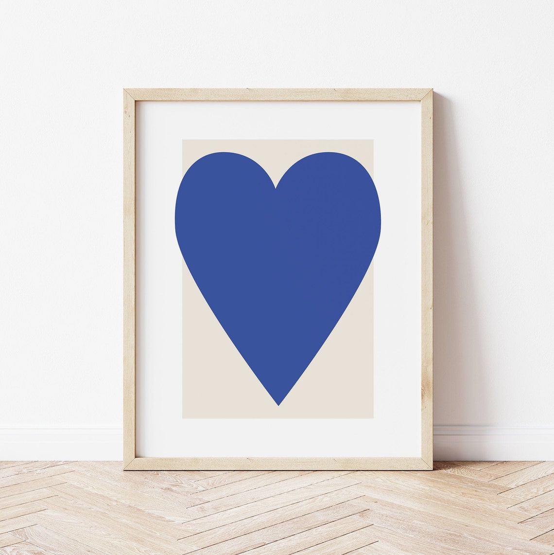 Bold Blue Heart Minimalist Love Poster Modern Abstract Wall Decor