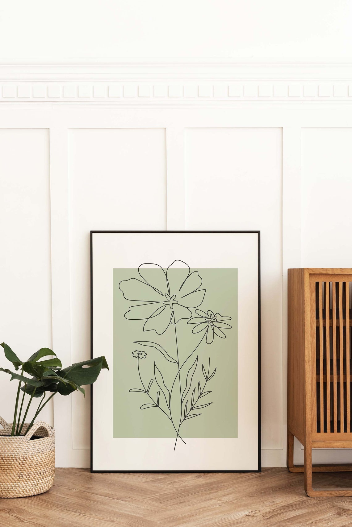 Sage Green Line Art Daisy Flowers Minimalist Neutral Botanical Poster - Image 4