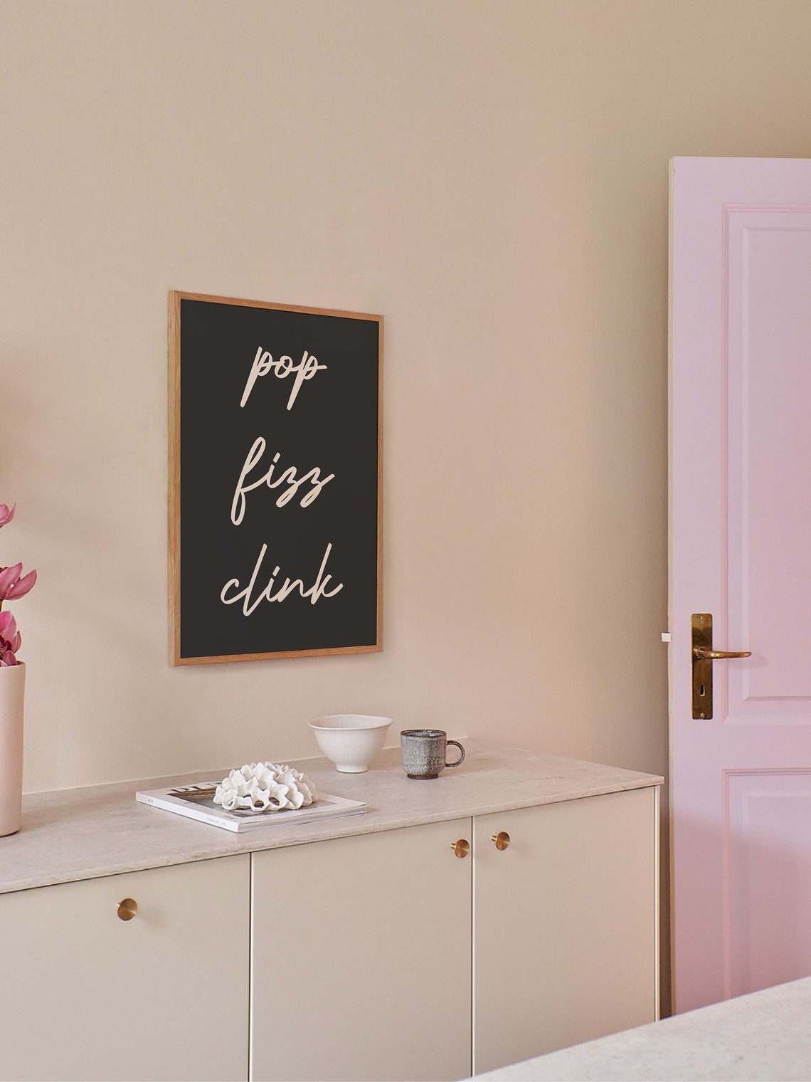 Pop Fizz Clink Print Art Black Bar Cart Decor Cute New Years Cocktail Wall Decorations - Image 5
