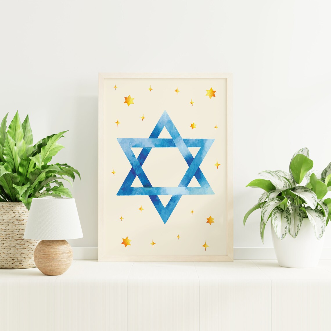 Star Of David Blue Watercolor Hanukkah Holiday Star Art Poster - Image 4