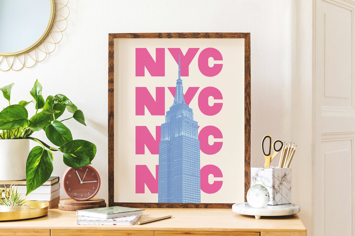 NYC Empire State Building Big Pink Letters City Travel Poster - Image 4