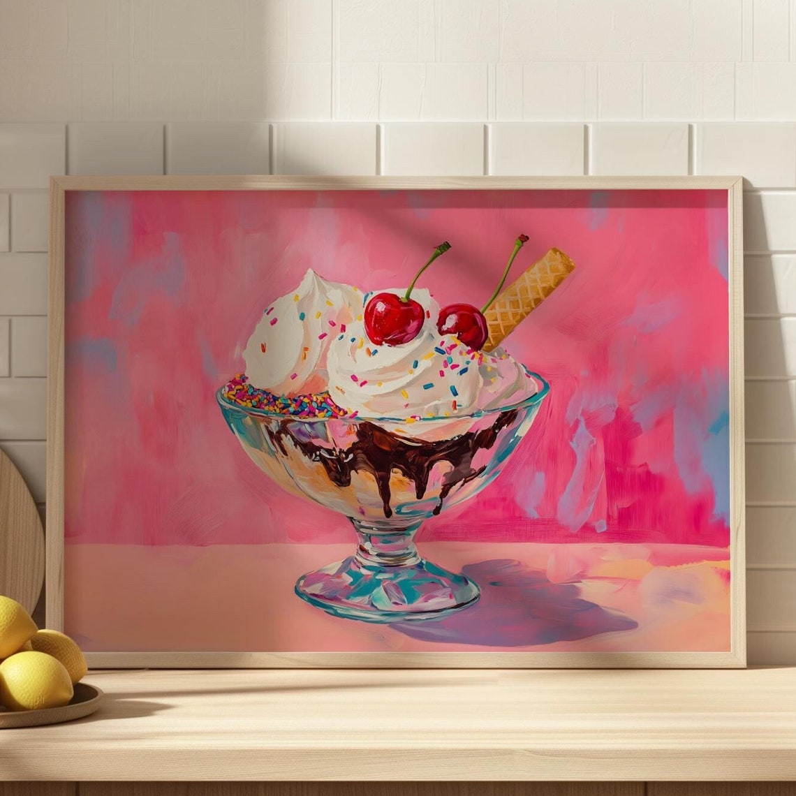 Pink Ice Cream Print Colourful Food Print Pink Kitchen Decor Ice Cream Sundae Painting Kids Bedroom Print Girly Prints Pink Nursery Decor - Image 4