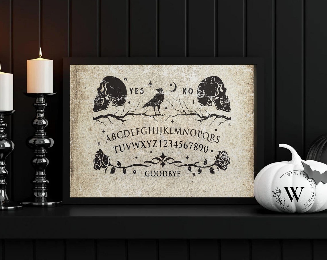 Vintage Ouija Board Skull Raven Spooky Halloween Gothic Wall Art