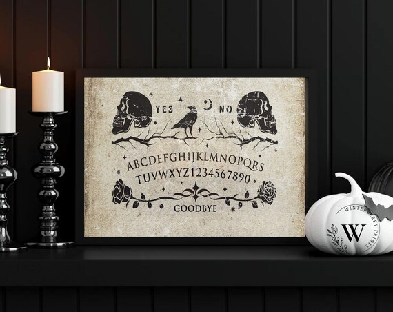 Vintage Ouija Board Skull Raven Spooky Halloween Gothic Wall Art