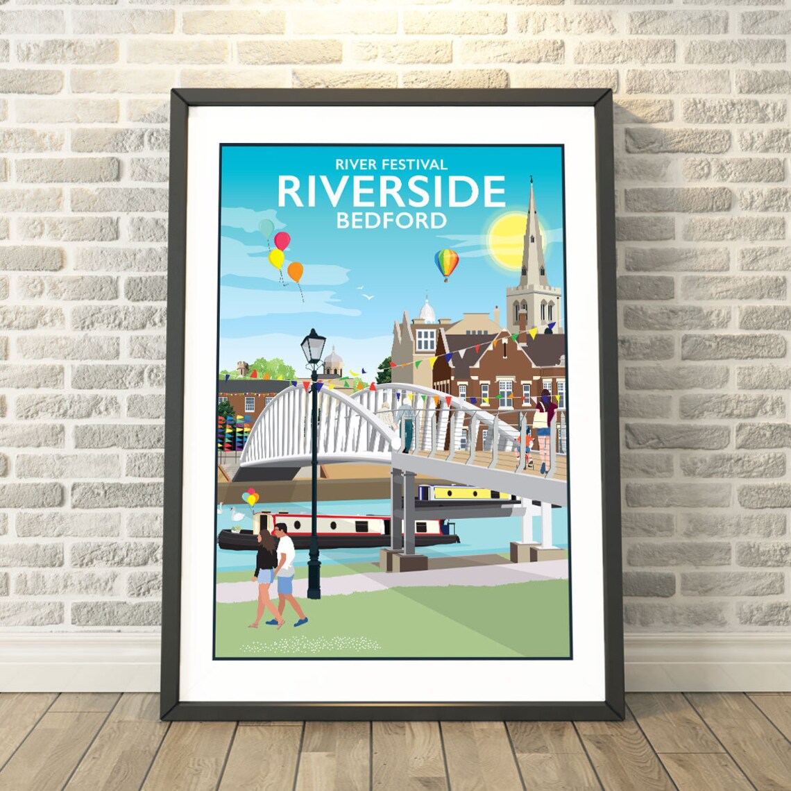 Bedford River Festival Riverside Footbridge Travel Poster Art