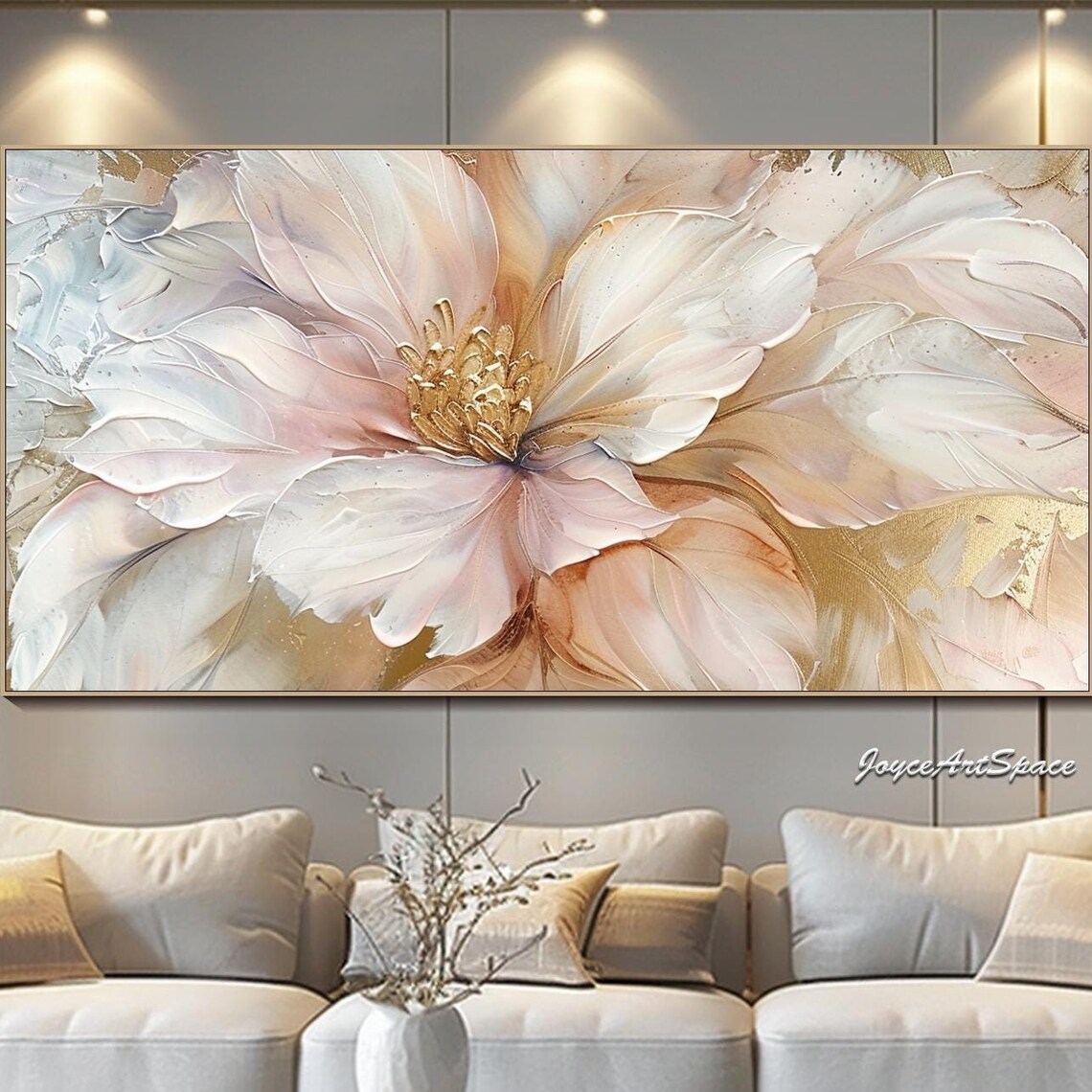 Pink Gold Blossom Close Up Textured 3D Elegant Floral Oil Poster
