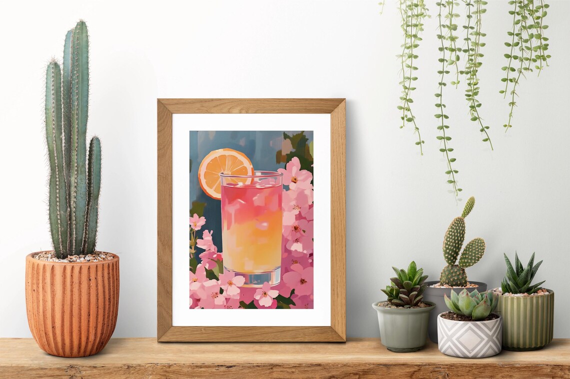 Sunrise Citrus Cocktail With Orange Slice Floral Summer Art Poster