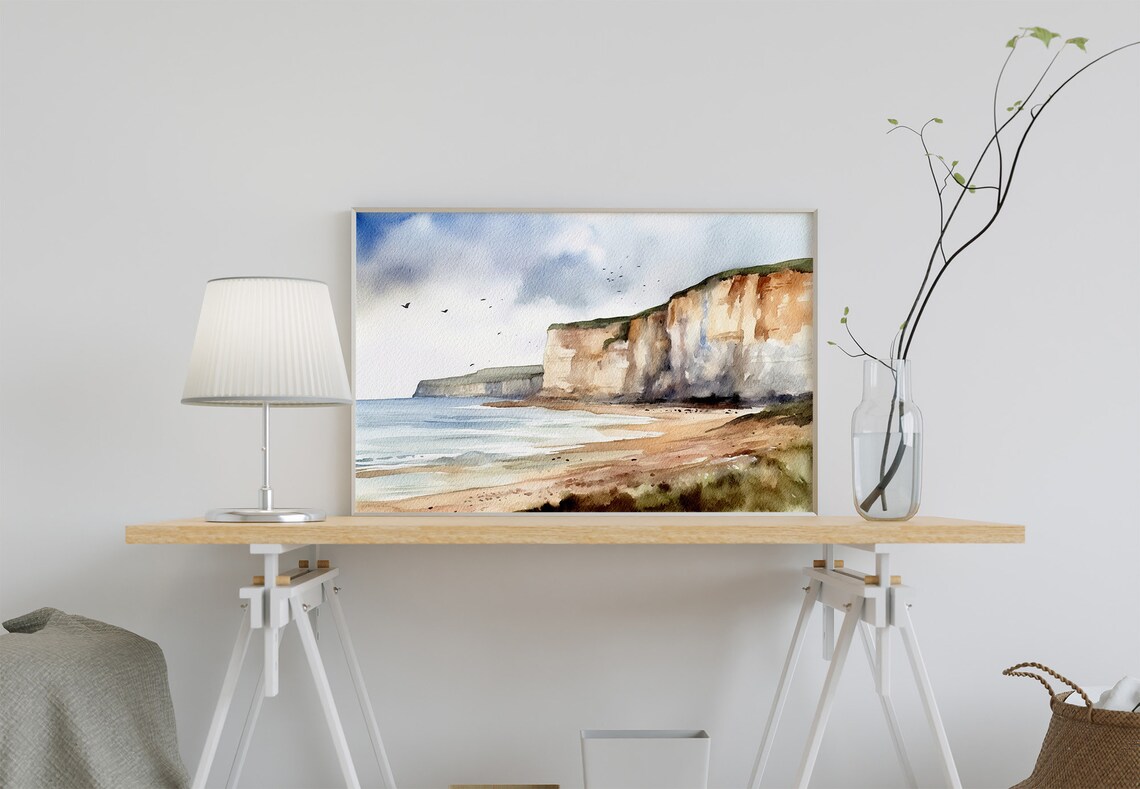 Normandy Coast Watercolor Travel Poster, France - Image 3