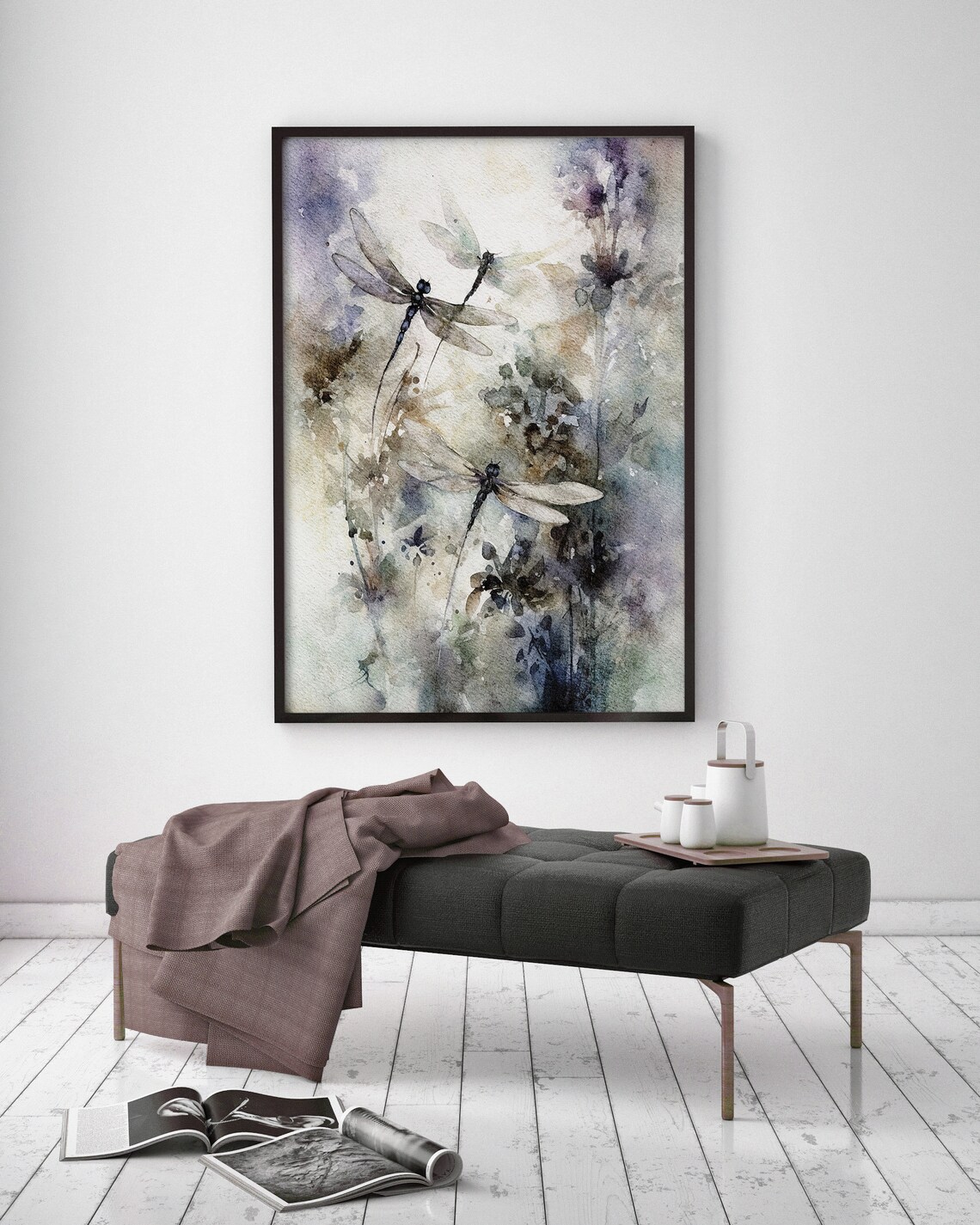 Dragonfly Lavender Watercolor Art Print, Floral Wall Art - Image 4
