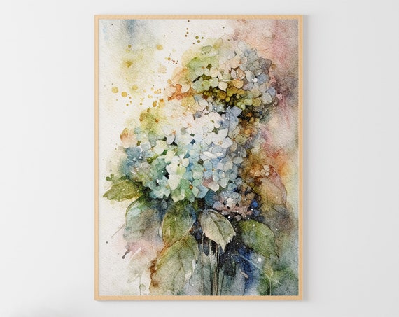 Hydrangea Watercolor Floral Art Print, Botanical
