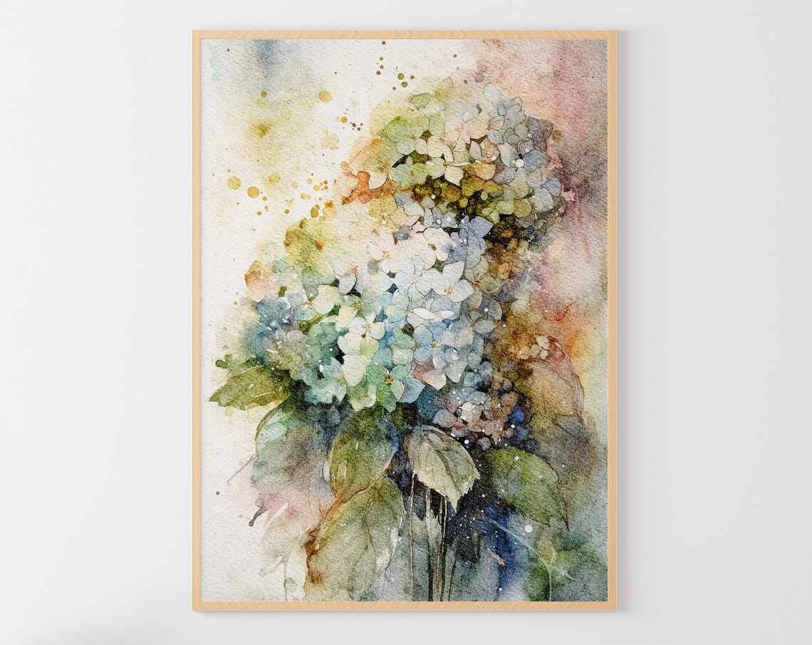 Hydrangea Watercolor Floral Art Print, Botanical