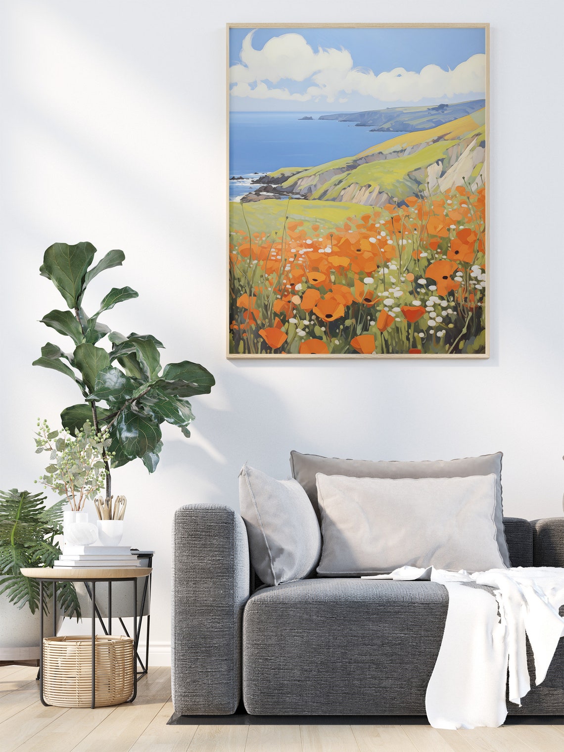 Big Sur California Orange Poppy Meadow Ocean Cliffs View Art Poster - Image 5