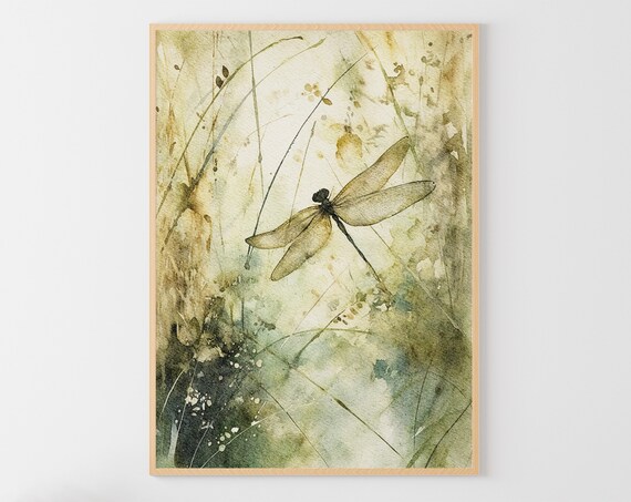 Dragonfly Floral Watercolor Poster Print