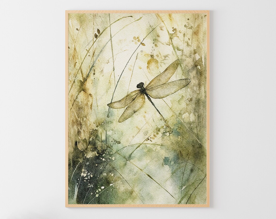 Dragonfly Floral Watercolor Poster Print
