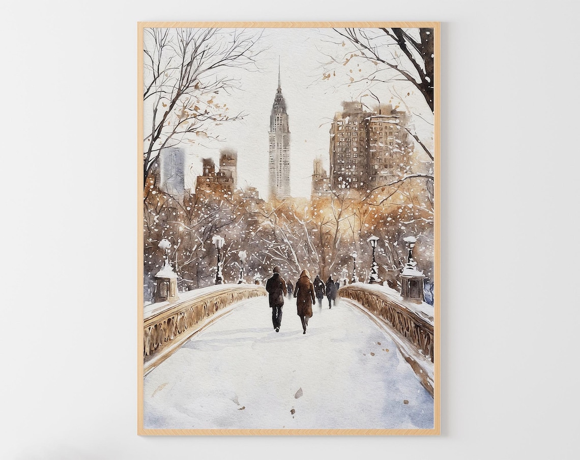 New York Skyline Watercolor Art Print, NYC Cityscape