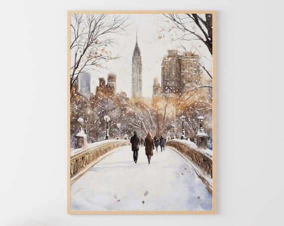 New York Skyline Watercolor Art Print, NYC Cityscape