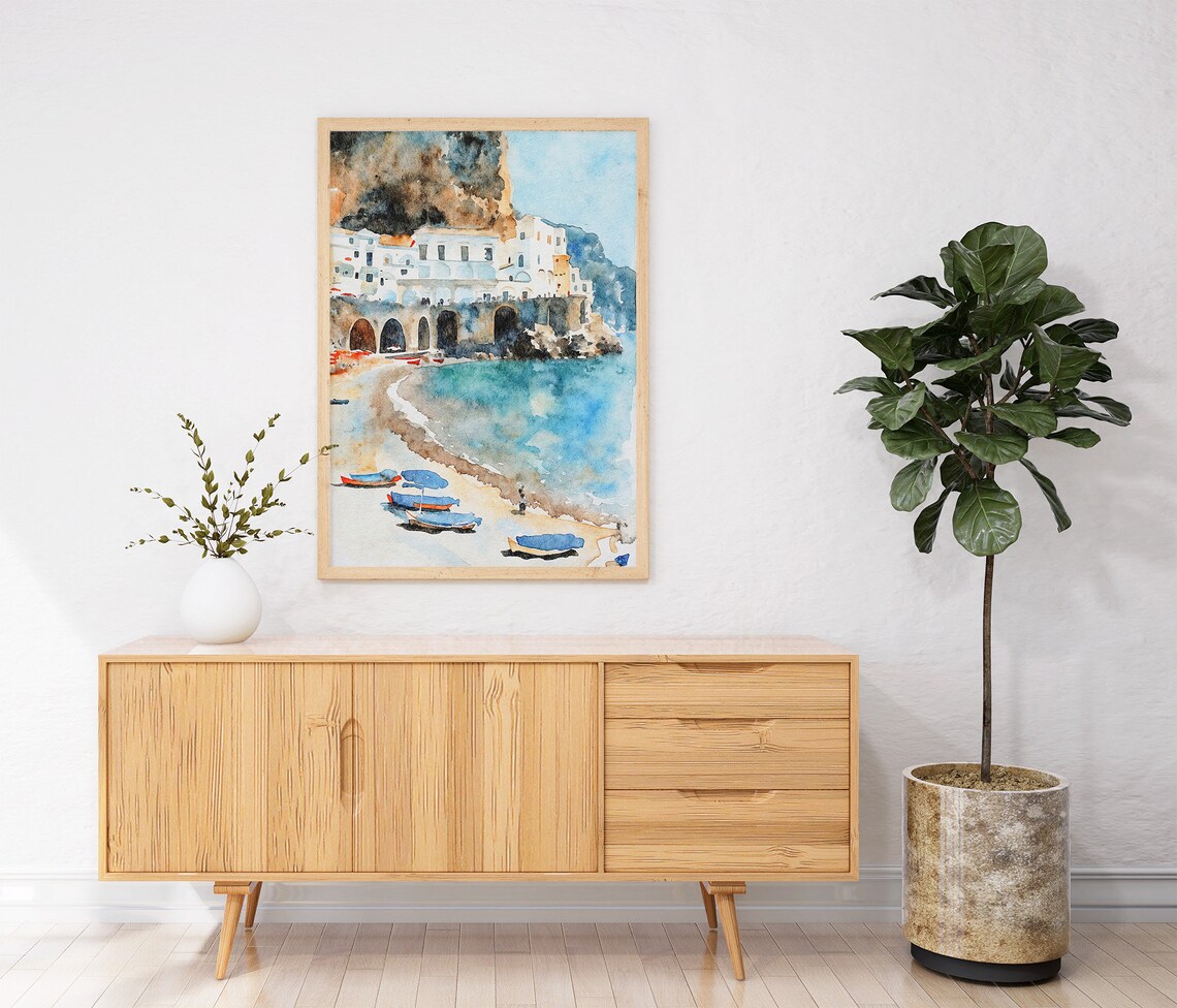 Amalfi Coast Watercolor Art Print, Atrani Italy - Image 2