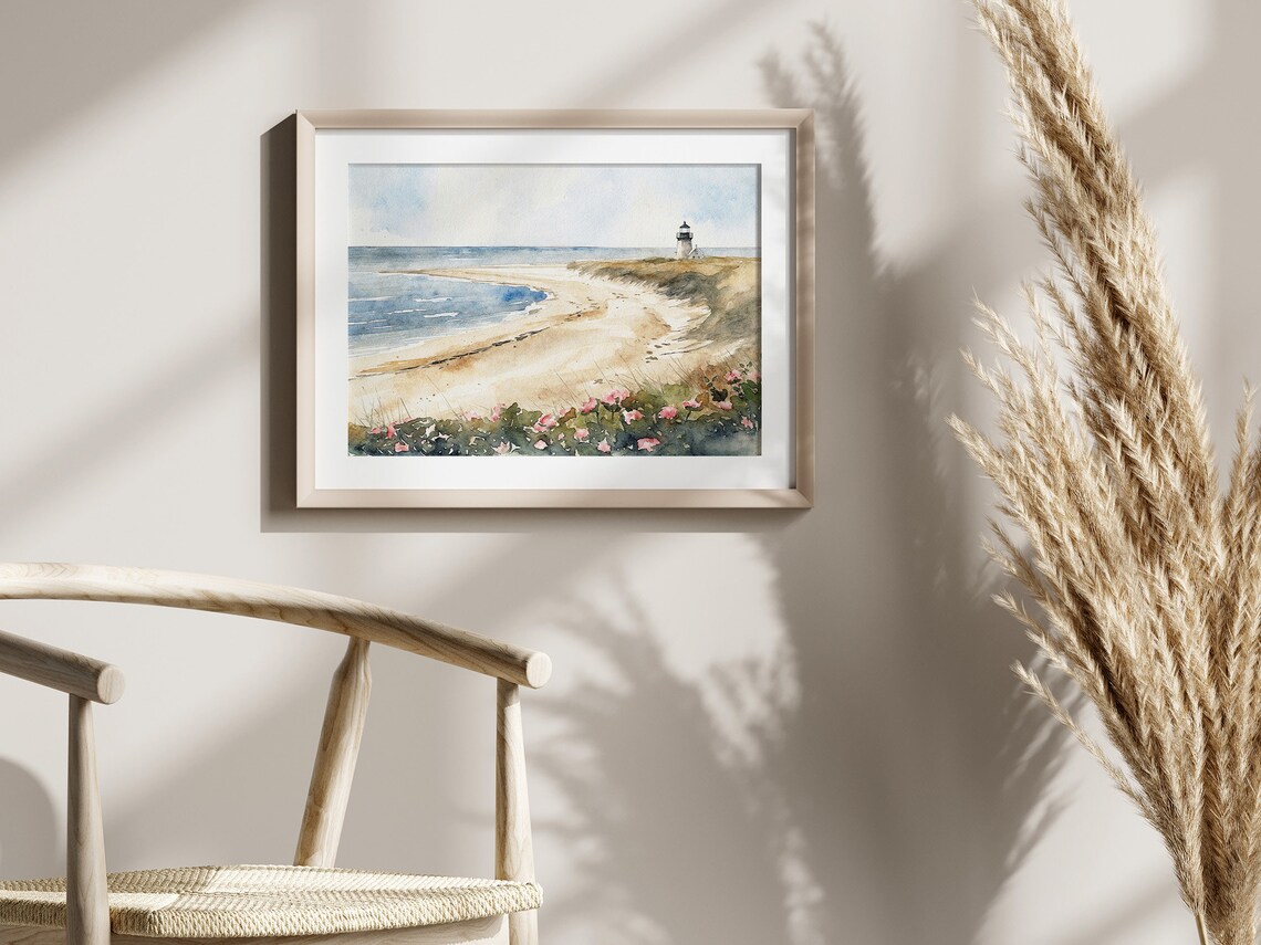 Cape Cod Coastal Watercolor Lighthouse Art Print - Image 3