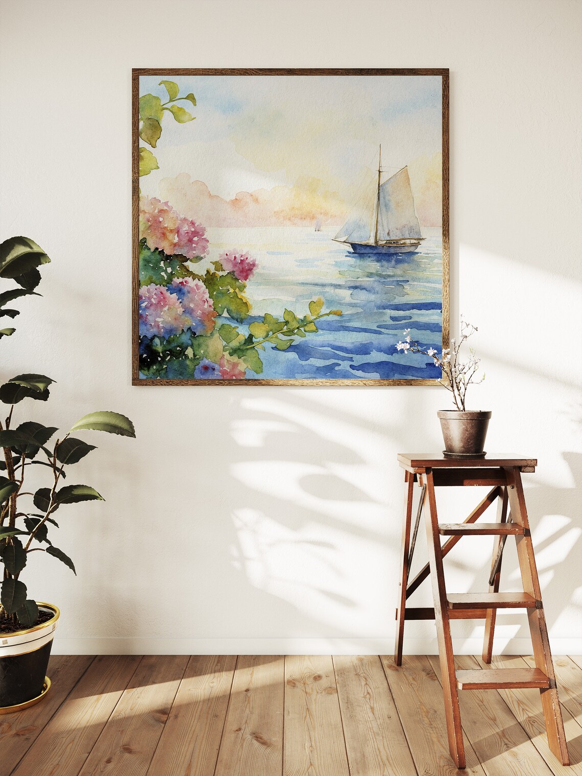 Nantucket Cape Cod Hydrangea Sailboat Watercolor Art Print - Image 5