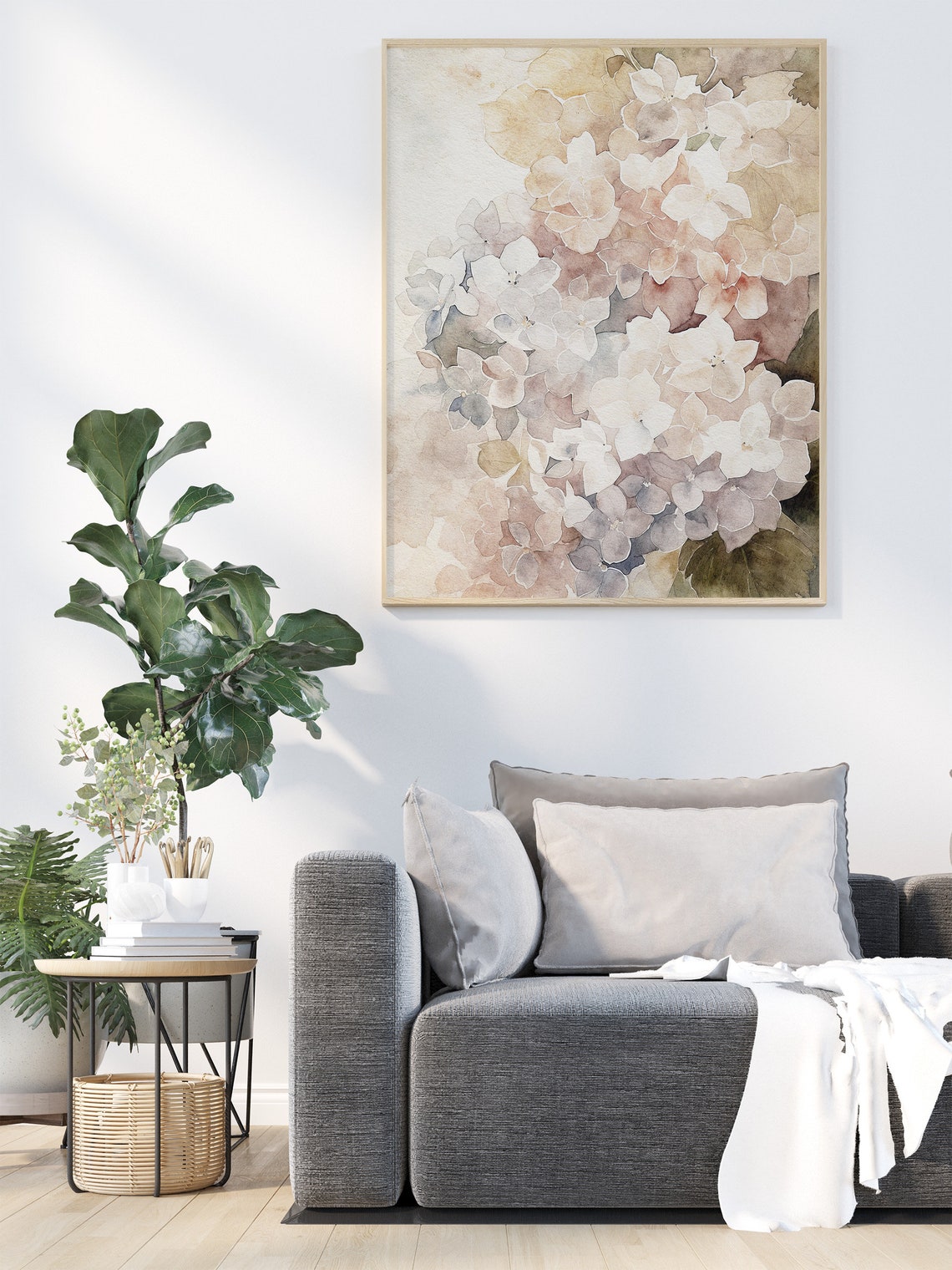 Blush White Hydrangea Blooms Soft Neutral Floral Watercolor Art Print - Image 2
