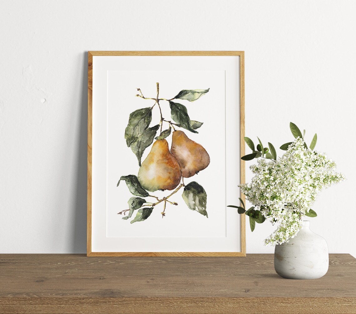 Golden Pears Branch Watercolor Botanical Fruit Kitchen Art Wall Poster - Image 2