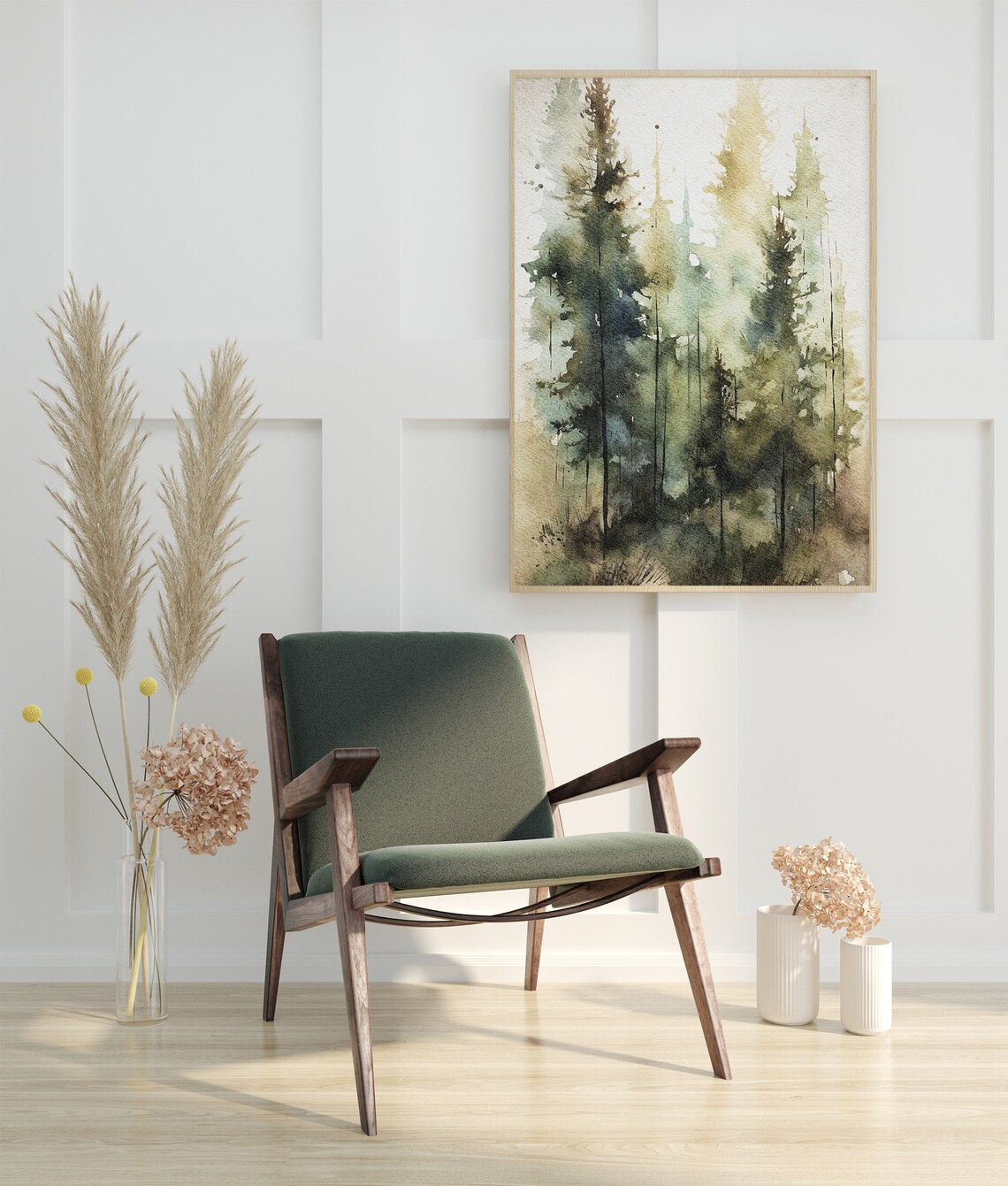 Pine Forest Watercolor Landscape Art Print - Image 4