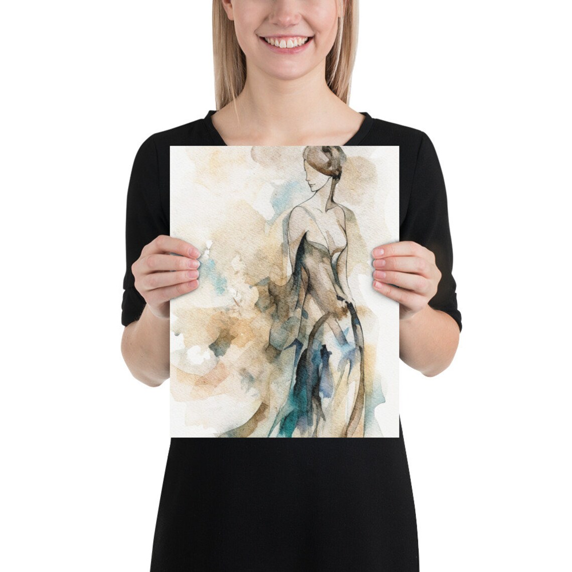 Abstract Woman Figure Watercolor Contemporary Female Line Art Poster - Image 2