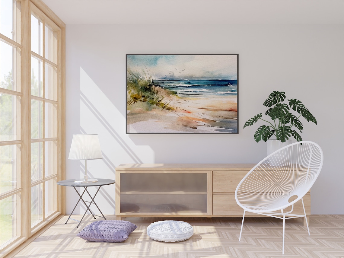 Sand Beach Watercolor Seascape, Ocean Beach Art Print - Image 3