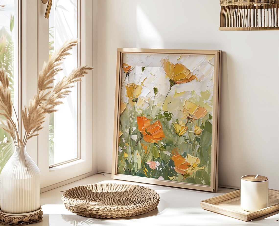 California Poppy Oil Painting, Floral Wall Art Print - Image 2