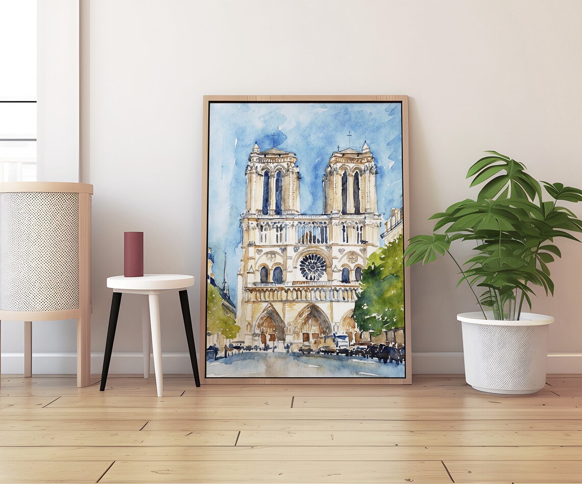 Paris Notre Dame Cathedral Watercolor Travel Poster - Image 2