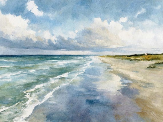 Gulf Shores Coastal Watercolor Travel Poster, Alabama