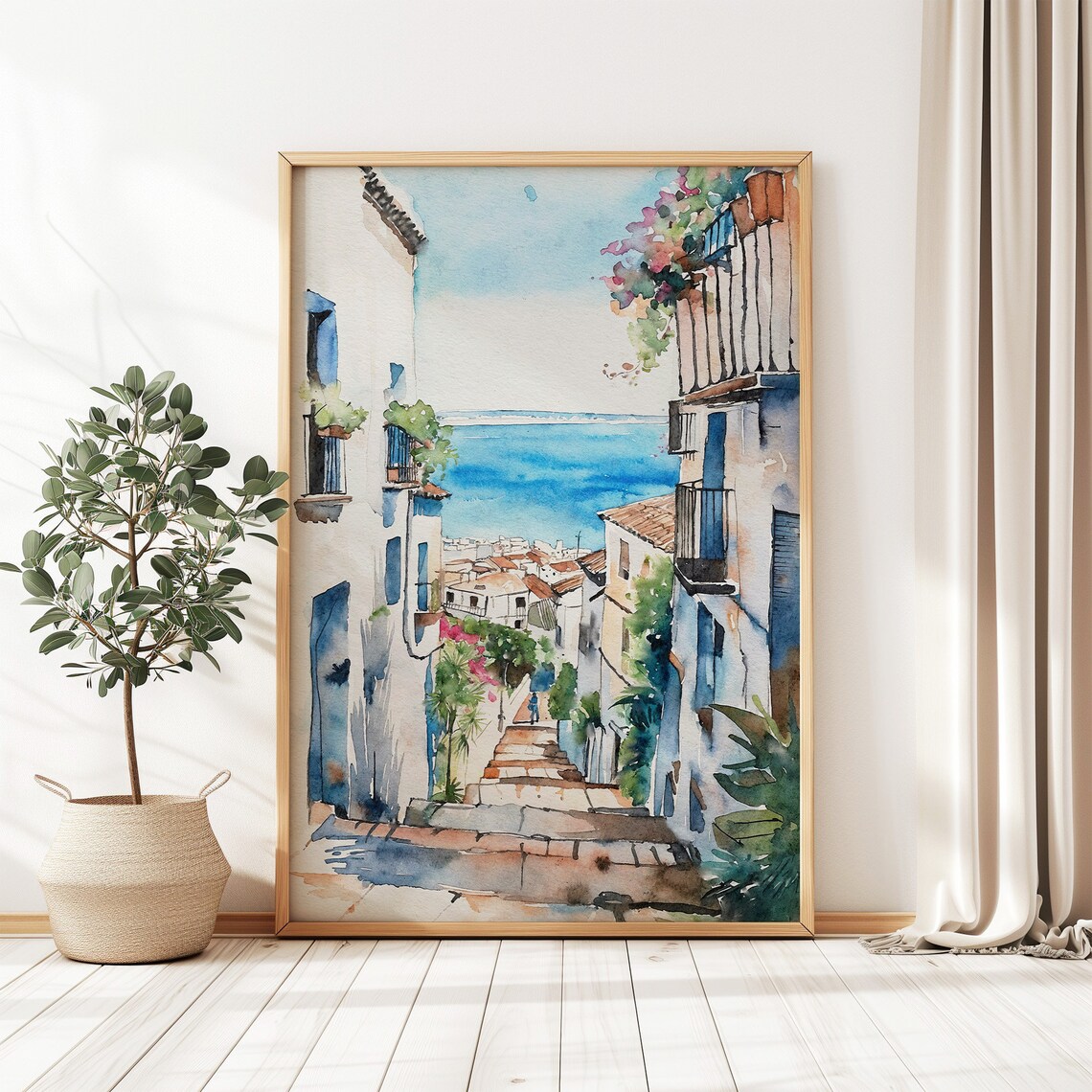Sicily Cityscape Watercolor Art Print, Italian Street - Image 4