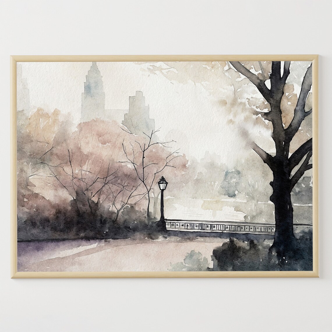 New York Cityscape Watercolor Travel Poster, Central Park