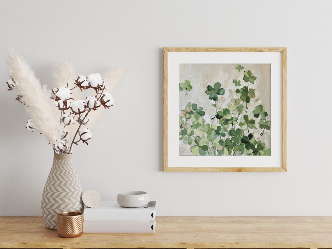 Clover Oil Painting, Shamrocks Greenery Art Print - Image 2
