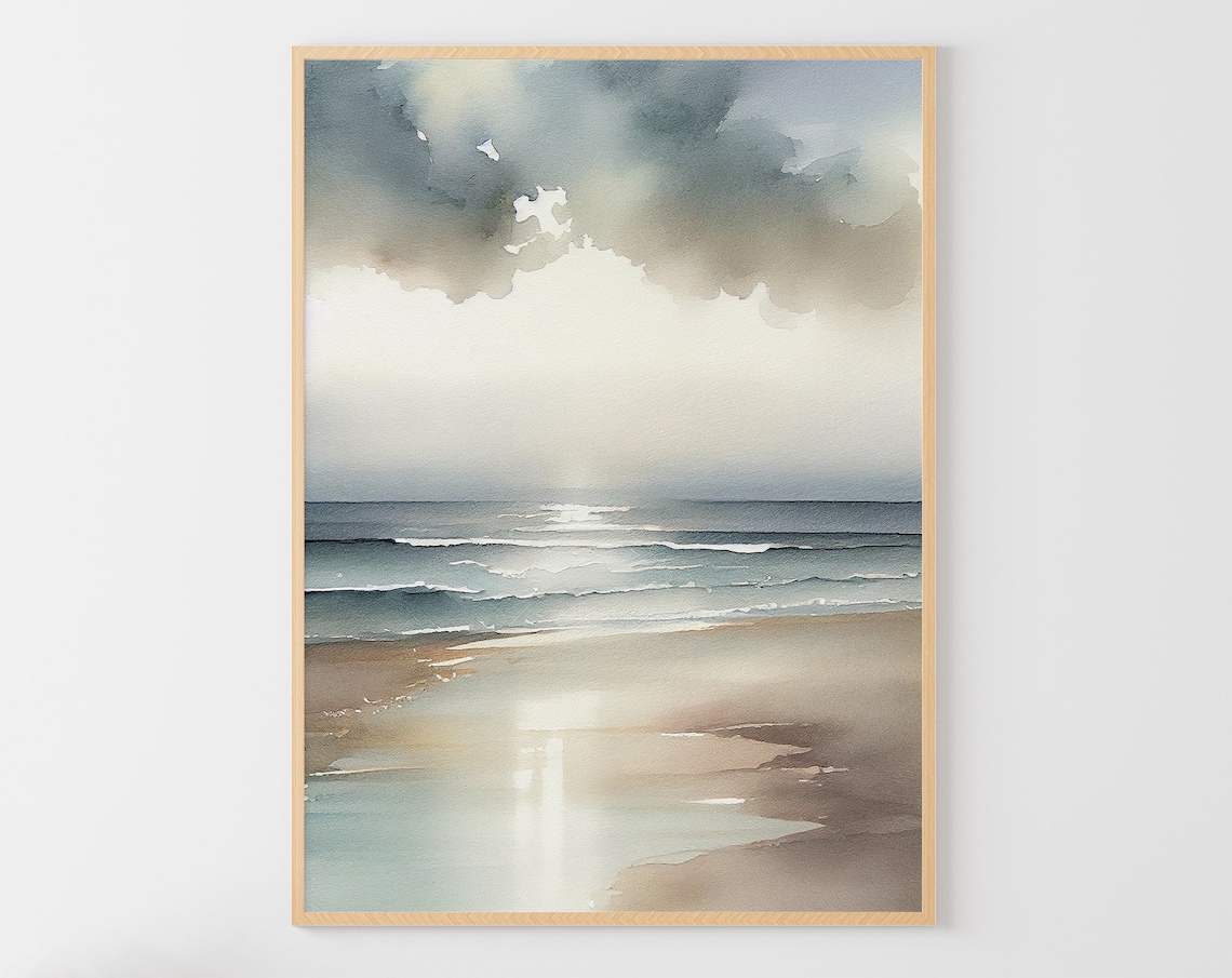 Ocean Beach Watercolor Seascape Landscape Art Print