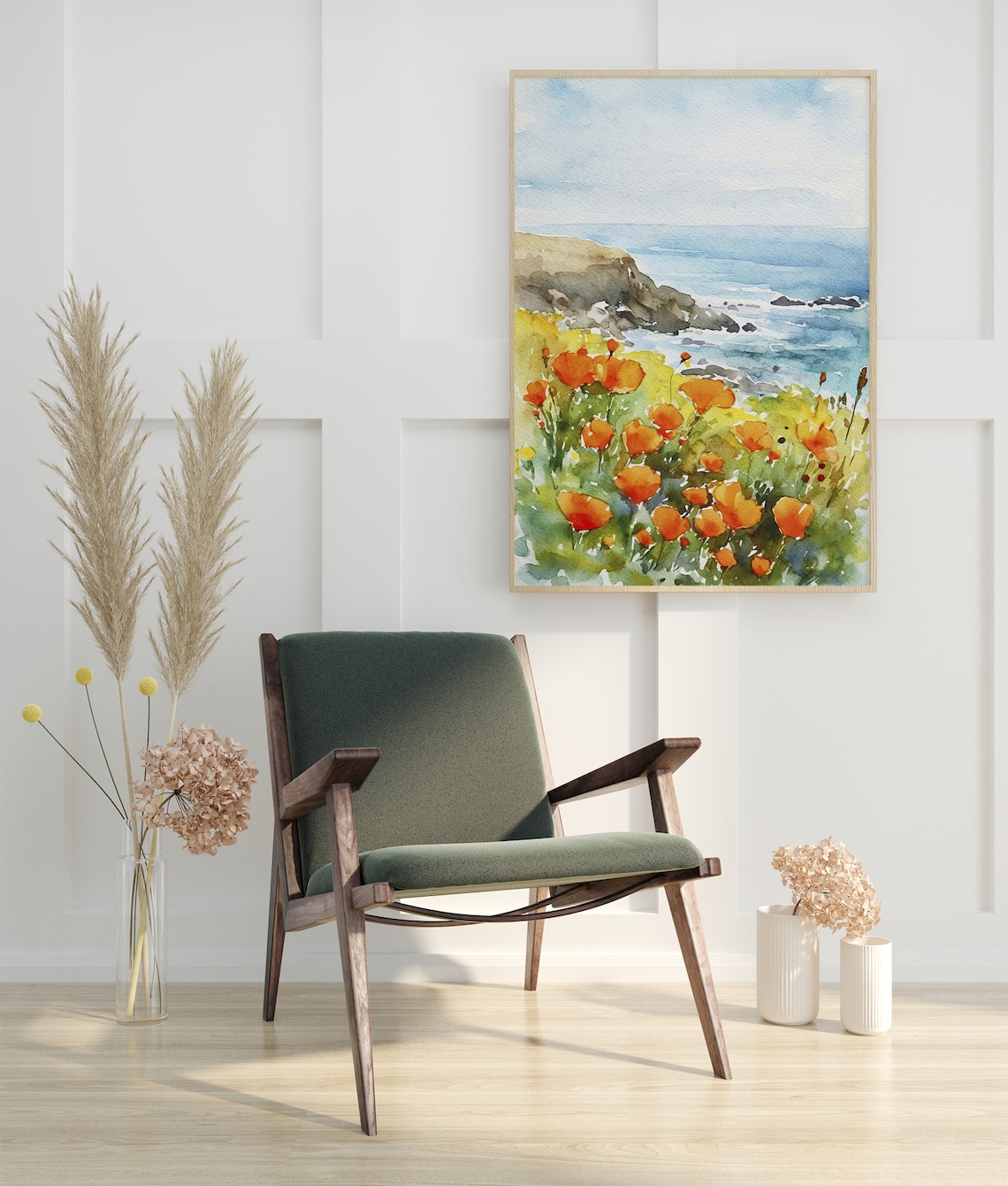 Big Sur California Poppy Watercolor Landscape Poster - Image 3