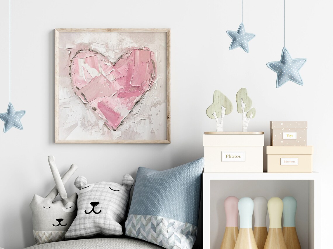 Pink Heart Oil Painting, Tender Neutral Art Print - Image 3