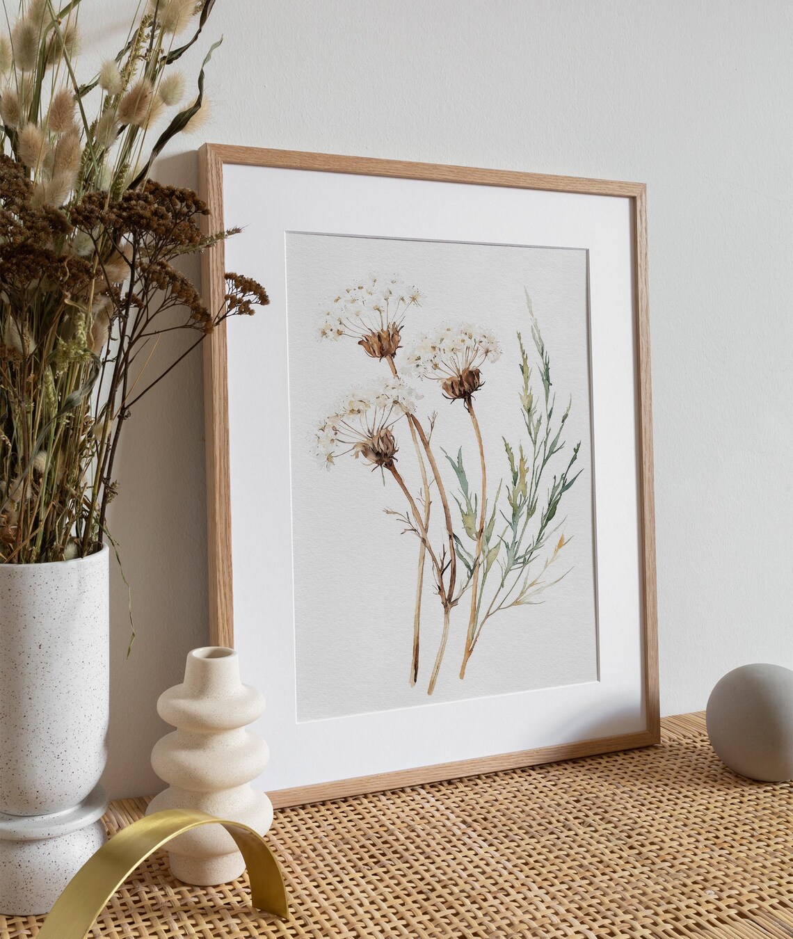 White Queen Annes Lace Botanical Watercolor Neutral Floral Art Print - Image 3
