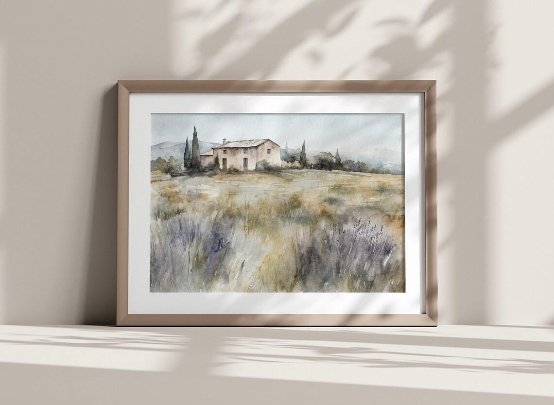 Provence France Stone Farmhouse Lavender Field Watercolor Art Poster - Image 3