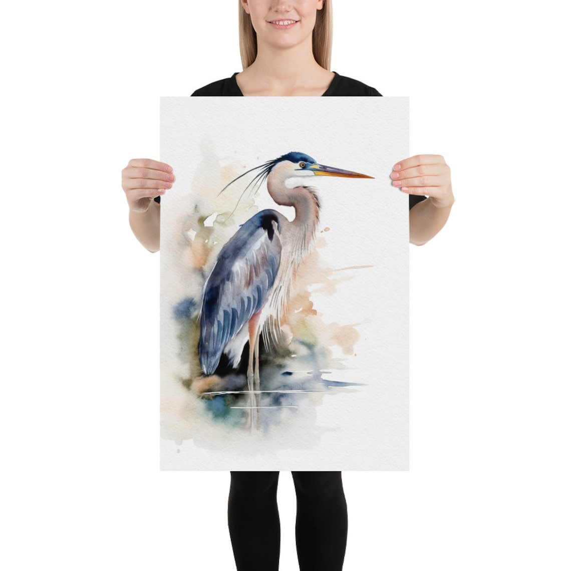 Great Blue Heron Watercolor Bird Art Print, Coastal Poster - Image 2