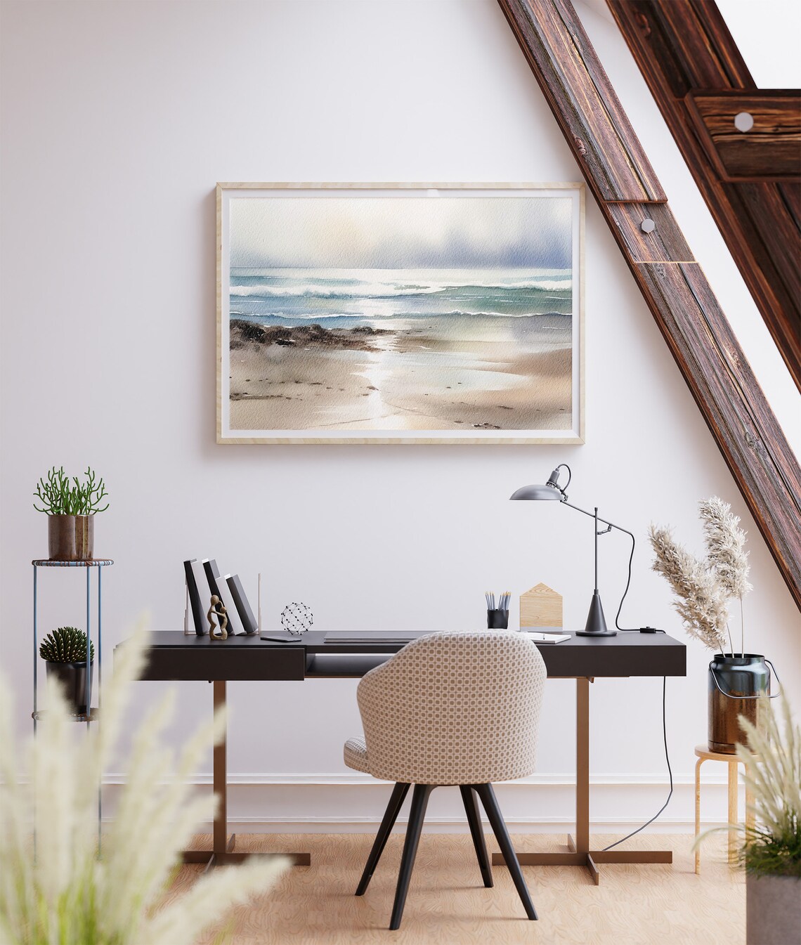Ocean Beach Seascape Watercolor Art Print, Nautical - Image 4