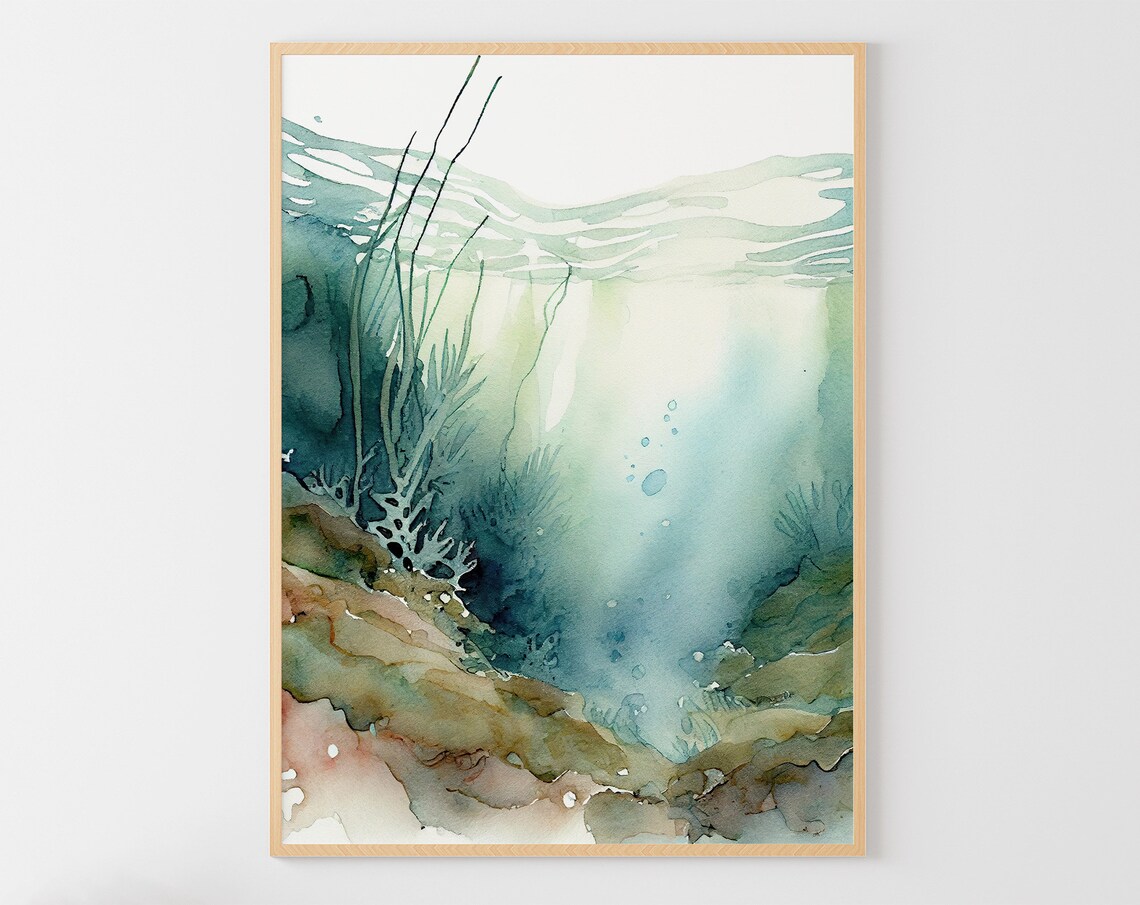 Seaweed Watercolor Art Print, Nautical Poster