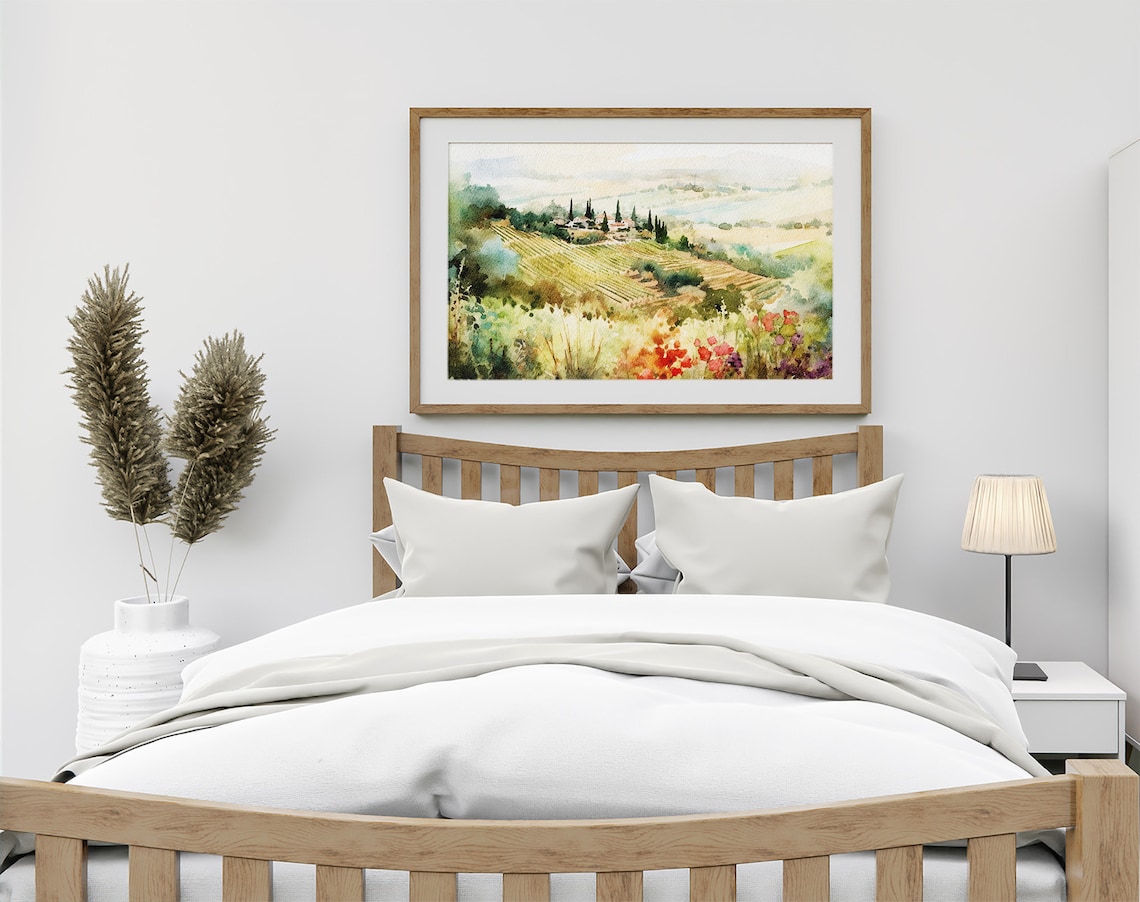 Tuscany Vineyards Watercolor Landscape Art Print - Image 3
