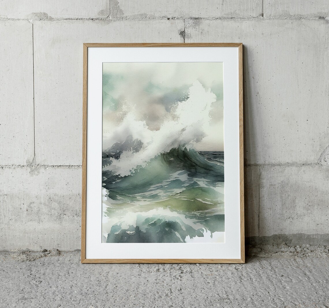 Sea Wave Watercolor Stormy Seascape, Nautical Art Print - Image 4